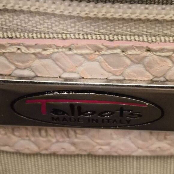 Talbots Blush Pink Genuine Italy Leather Tote Bag Snakeskin Embossed Purse - Picture 2 of 11